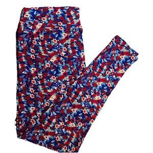 New LuLaRoe Tall & Curvy Floral Leggings Red, Blue & Cream Size TC (12-18)